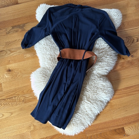 Navy Blue Dress with Brown Belt - Picture 4 of 4